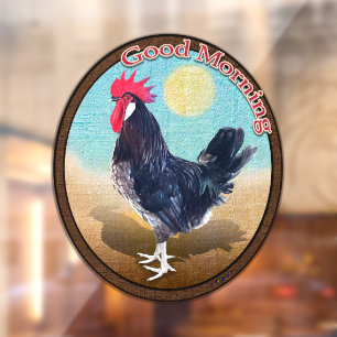 Minorca Rooster Good Morning Vintage Oval Window Cling