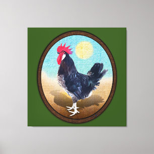Minorca Rooster Vintage Oval  Canvas Print