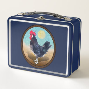 Minorca Rooster Vintage Oval Metal Lunch Box