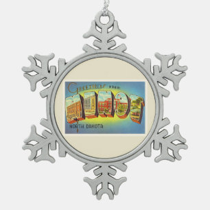 Minot North Dakota ND Old Vintage Travel Souvenir Snowflake Pewter Christmas Ornament