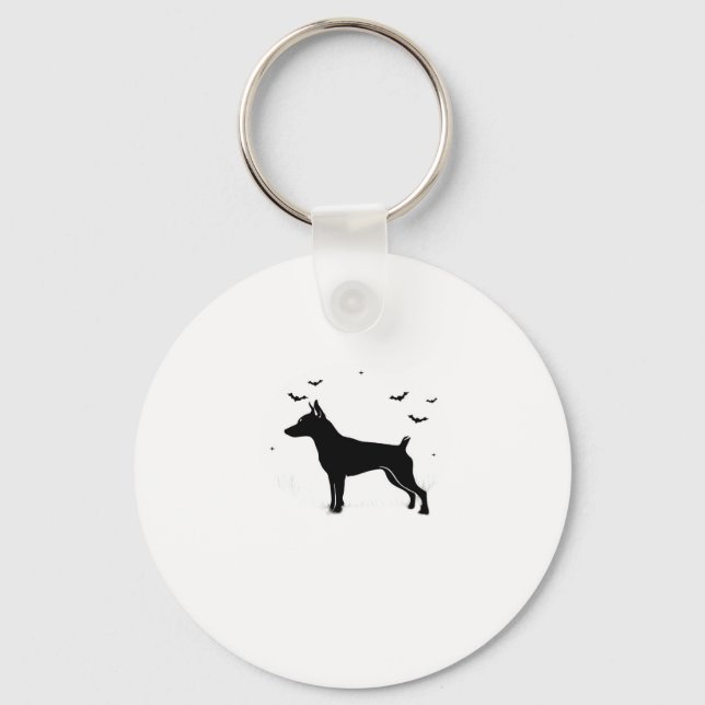 MinPin Dog � Halloween Moon Silhouette Classic T-S Keychain (Front)