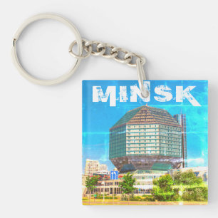 Minsk Belarus State Library Architecture City Keychain