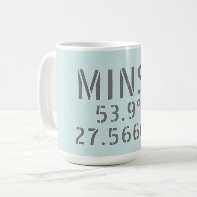 Minsk Latitude Longitude Coordinates  Coffee Mug (Front Left)
