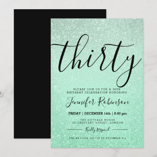 Mint 30th Birthday Simple + Modern Glitter Paint Invitation
