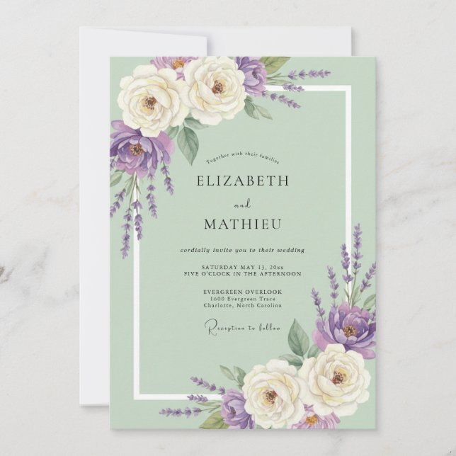 Mint Amethyst Leaf Wedding Invitation (Front)