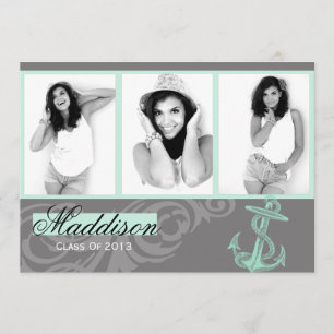 Mint Anchor Photo Graduation Flat Card