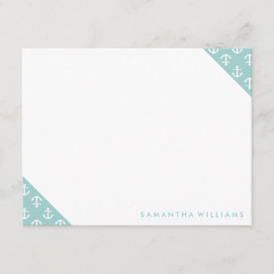 Mint Anchors Pattern Custom Note Cards