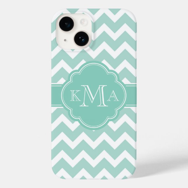 Mint and Aqua Chevron Custom Monogram Case-Mate iPhone Case (Back)