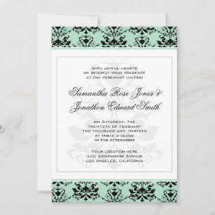 Mint and Black Damask w/ White Wedding Invitation