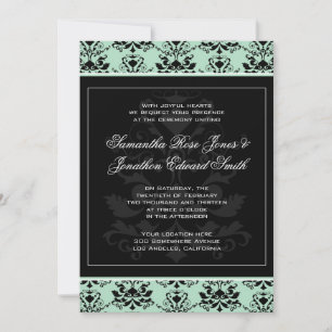 Mint and Black Damask Wedding Invitation