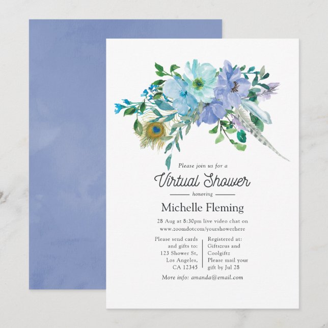 Mint and Blue Boho Virtual Baby Shower Invitation (Front/Back)