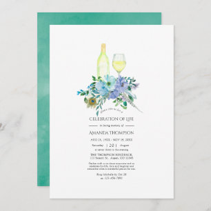 Mint and Blue Boho Wine Theme Celebration of Life Invitation