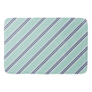 Mint and Blue Preppy Stripes Pattern Bath Mat
