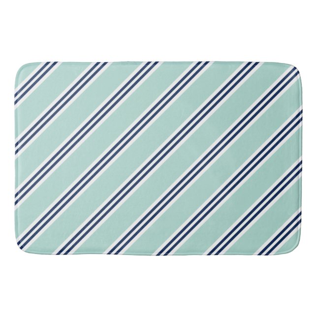 Mint and Blue Preppy Stripes Pattern Bath Mat (Front)