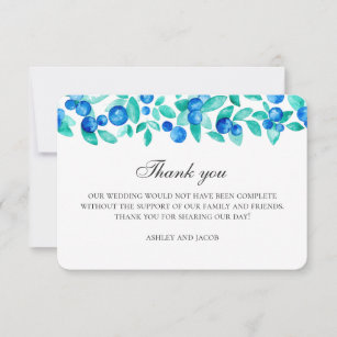 Mint and blue woodland wedding. Blueberry winter Thank You Card
