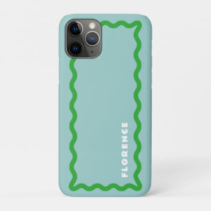 Mint and Bright Green Squiggle with Text iPhone 11 Pro Case