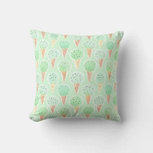 Mint and Chip Ice Cream Cone Pattern Outdoor Pillow