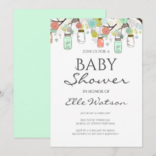 Mint and Coral Baby Shower Invitation