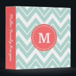 Mint and Coral Chevron Custom Monogram Binder<br><div class="desc">Cute girly preppy zigzag chevron pattern with your custom personalized monogram name or initial and personalized text on the spine. Click Customize It to change text fonts and colours to create your own unique one of a kind design.</div>