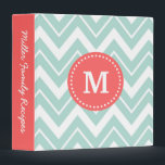 Mint and Coral Chevron Custom Monogram Binder<br><div class="desc">Cute girly preppy zigzag chevron pattern with your custom personalized monogram name or initial and personalized text on the spine. Click Customize It to change text fonts and colours to create your own unique one of a kind design.</div>