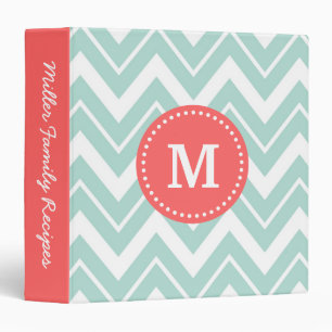 Mint and Coral Chevron Custom Monogram Binder