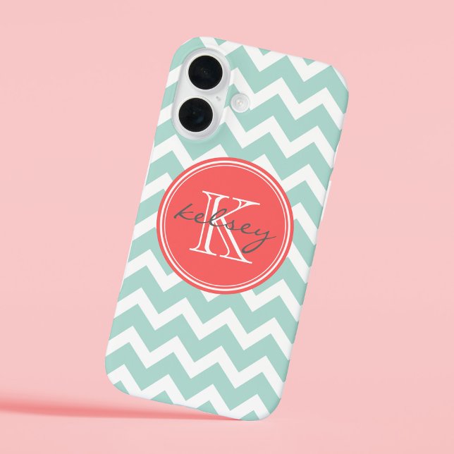 Mint and Coral Chevron Custom Monogram Case-Mate iPhone Case (Creator Uploaded)