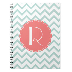 Mint and Coral Chevron Monogram Notebook