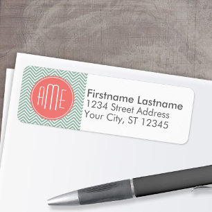 Mint and Coral Chevrons Custom Monogram