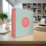 Mint and Coral Chevrons Custom Monogram Binder<br><div class="desc">A bold art deco geometric pattern in fresh,  cheerful colours. If you need to adjust the monograms,  click on the customize it button and make changes.</div>