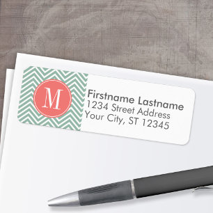 Mint and Coral Chevrons with Custom Monogram