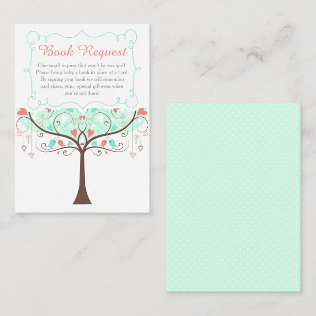 Mint and Coral Floral Baby Shower Book Request Enclosure Card (Front/Back)