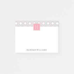 Mint and Coral Geometric Pattern Monogram Post-it Notes