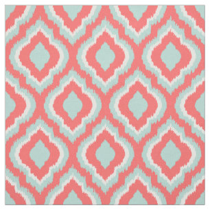 Mint and Coral Ikat Moroccan Fabric