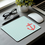 Mint and Coral Nautical Stripes and Cute Anchor Mouse Pad<br><div class="desc">Preppy Horizontal Nautical Stripes and Cute Anchor. This would make a really cute gift for a sorority girl!</div>