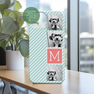Mint and Coral Photo Collage Custom Monogram Case-Mate iPhone 14 Plus Case