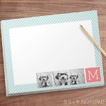 Mint and Coral Photo Collage Custom Monogram Notepad<br><div class="desc">Use 3 square photos to create a unique and personal gift. Or you can keep the hipster puppy and make a trendy keepsake. If you need to adjust the pictures,  click on the customize tool to make changes.</div>