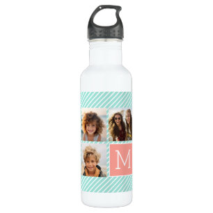 Mint and Coral Photo Collage with Custom Monogram 710 Ml Water Bottle