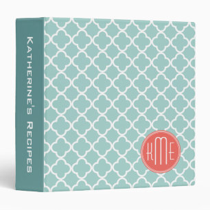Mint and Coral Quatrefoil with Custom Monogram Binder