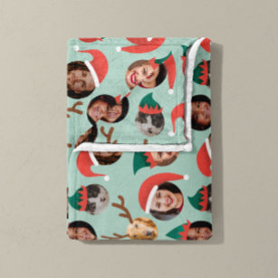 Mint and Coral Silly Christmas Crew Six Photos Fleece Blanket