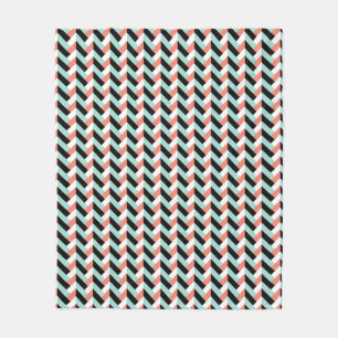 Mint and Coral Weave Pattern Fleece Blanket