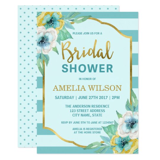 Mint and Faux Gold Floral Bridal Shower Invitation