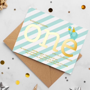 Mint and Faux Gold Foil Elephant Birthday Party In