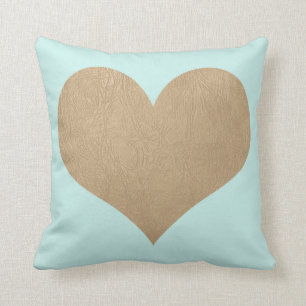 mint and faux gold leather heart throw pillow