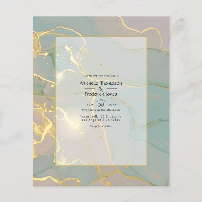 Mint and Gold Alcohol Ink Marble Wedding Flyer (Front)
