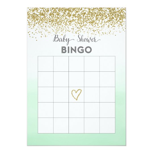 Mint and Gold Baby Shower Bingo Card