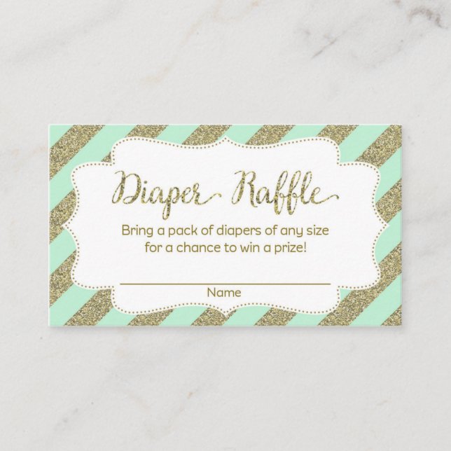 Mint and Gold Baby Shower Diaper Raffle Ticket Enclosure Card (Front)