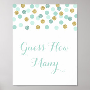 Mint and Gold Baby Shower Guess How Many Game Sign