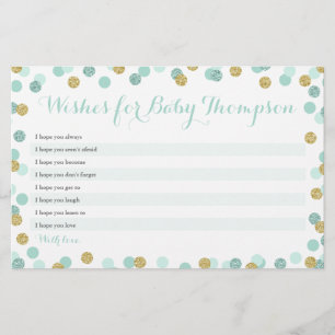 Mint and Gold Baby Shower Wishes for Baby Cards