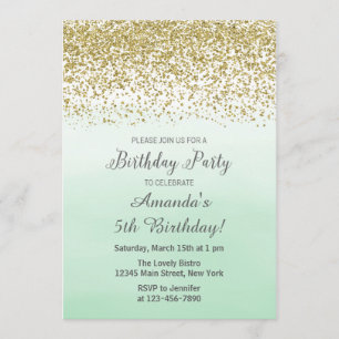 Mint and Gold Birthday Invitation