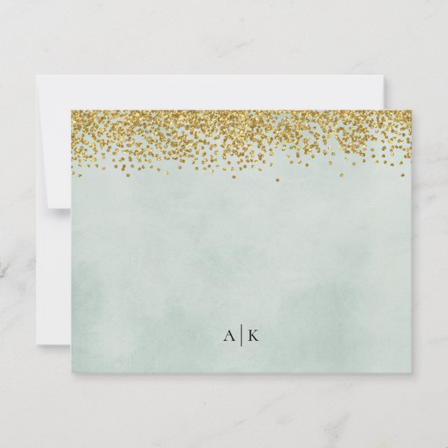 Mint and Gold Confetti Monogrammed Stationery Card (Front)